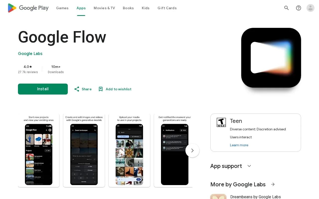 Screenshot of the Google Flow website