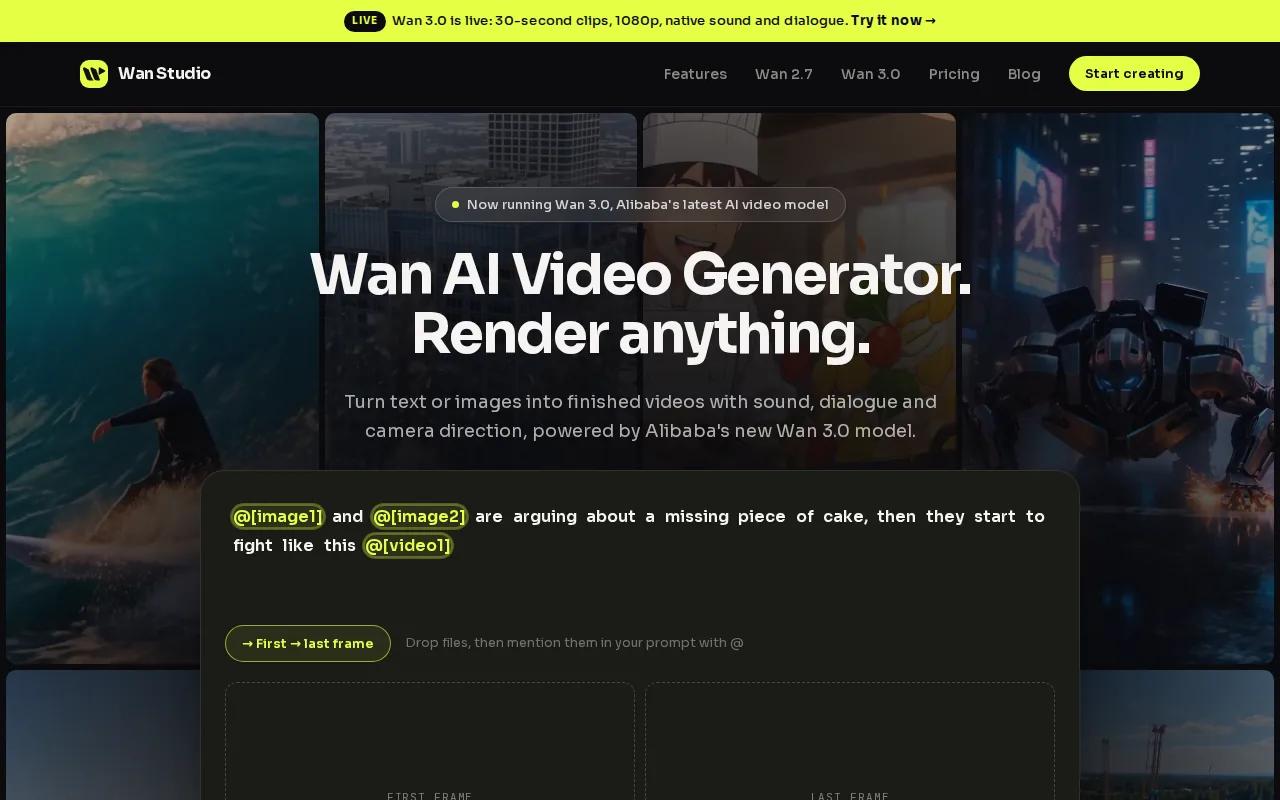 Screenshot of the Wan Studio website