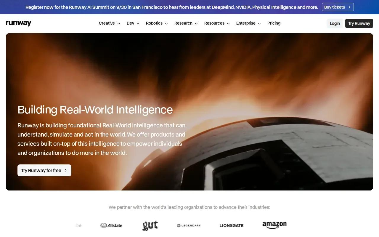 Screenshot of the Runway website