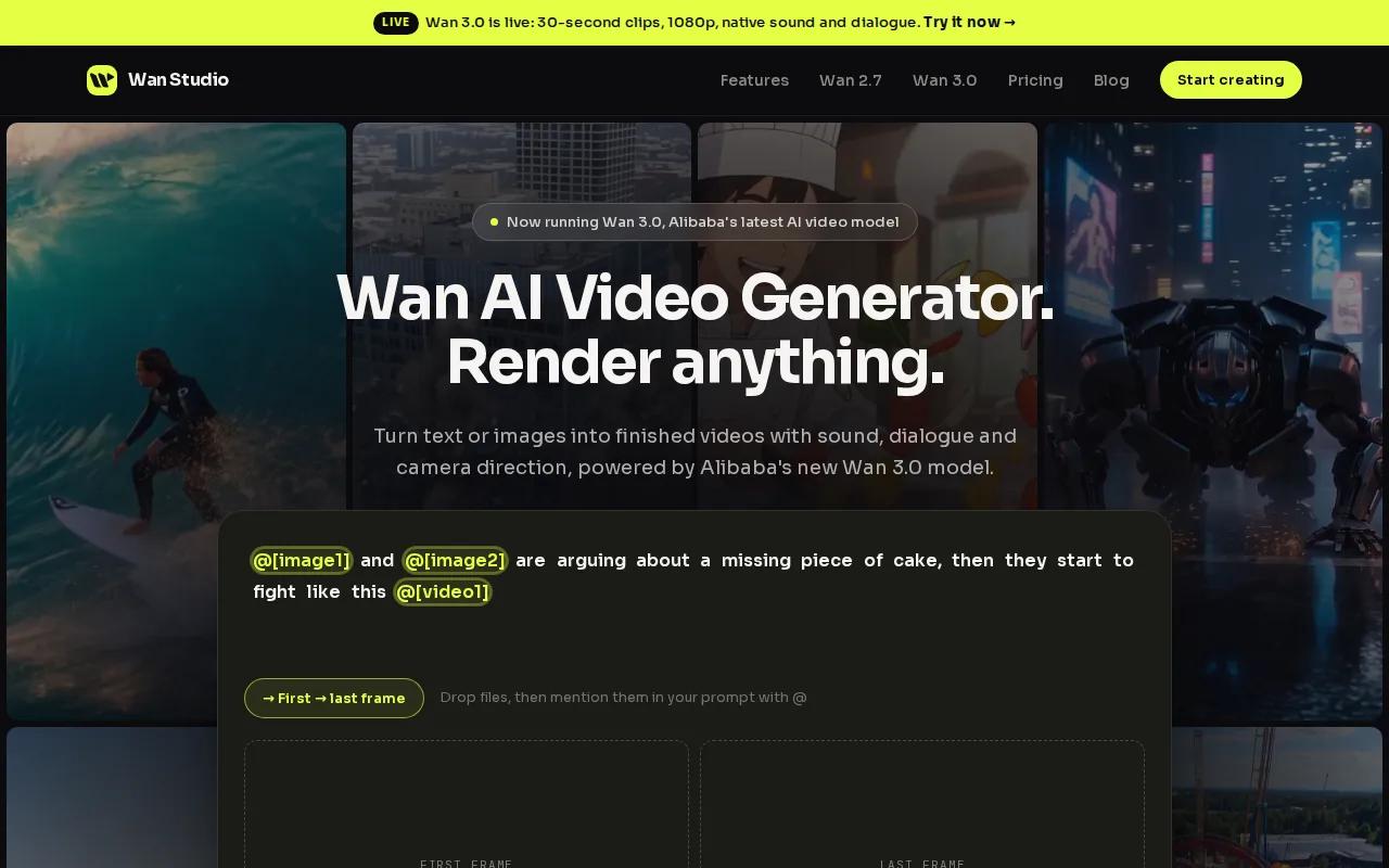 Screenshot of the Wan Studio website