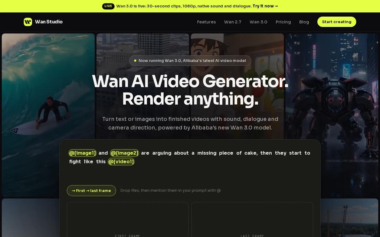 Screenshot of the Wan Studio website