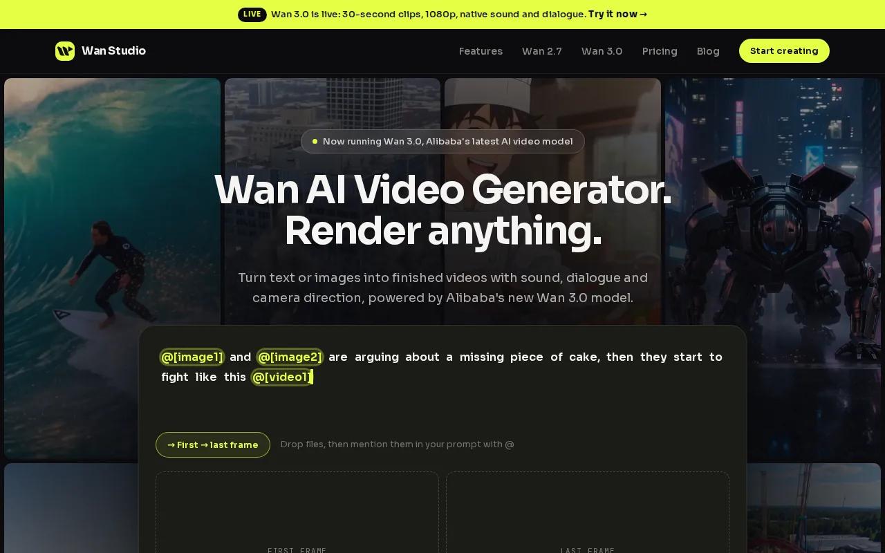 Screenshot of the Wan Studio website