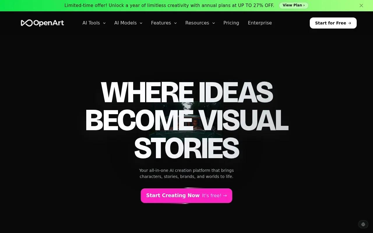 Screenshot of the OpenArt website
