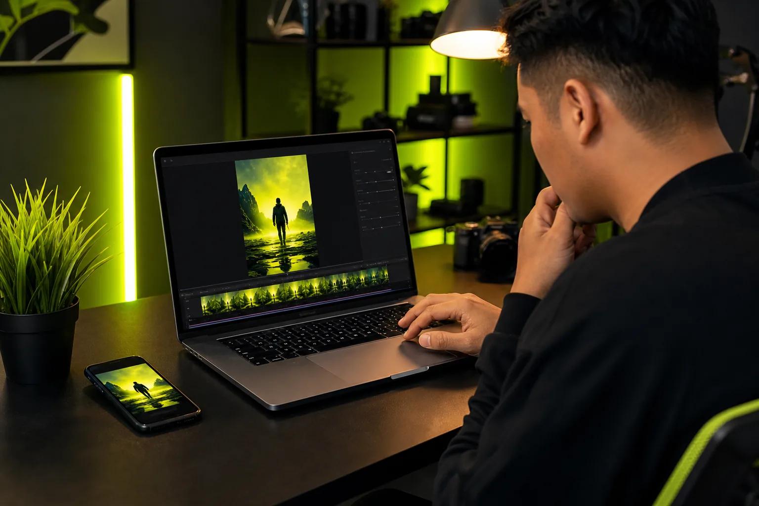 Reviewing and exporting a photo-to-video clip for social media.