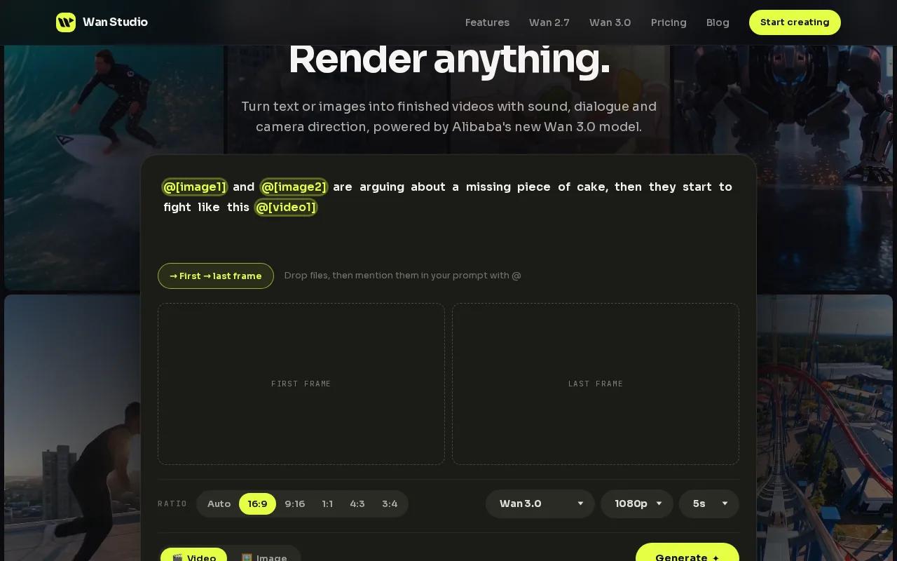 Screenshot of the Wan Studio website