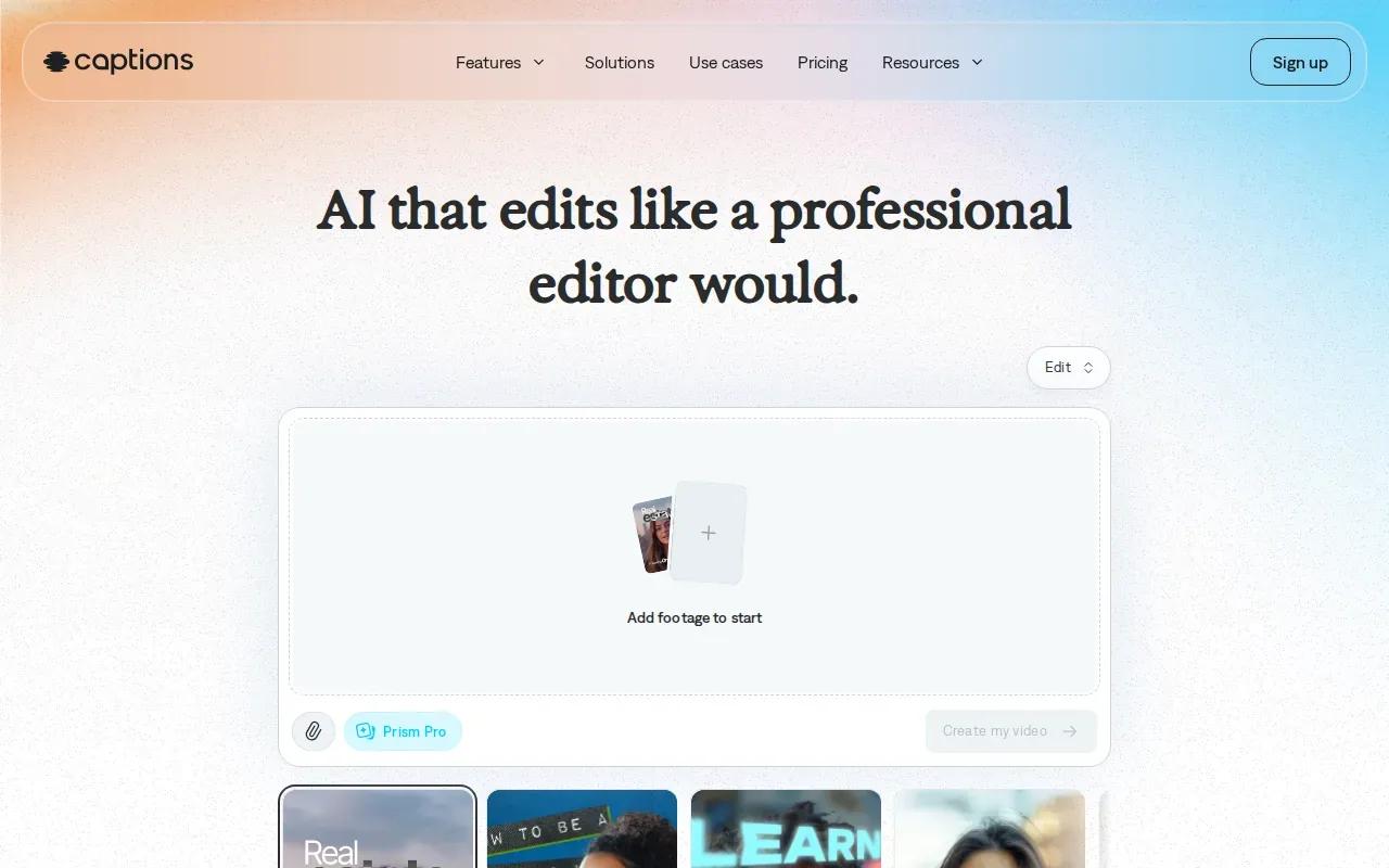 Screenshot of the Captions by Mirage website