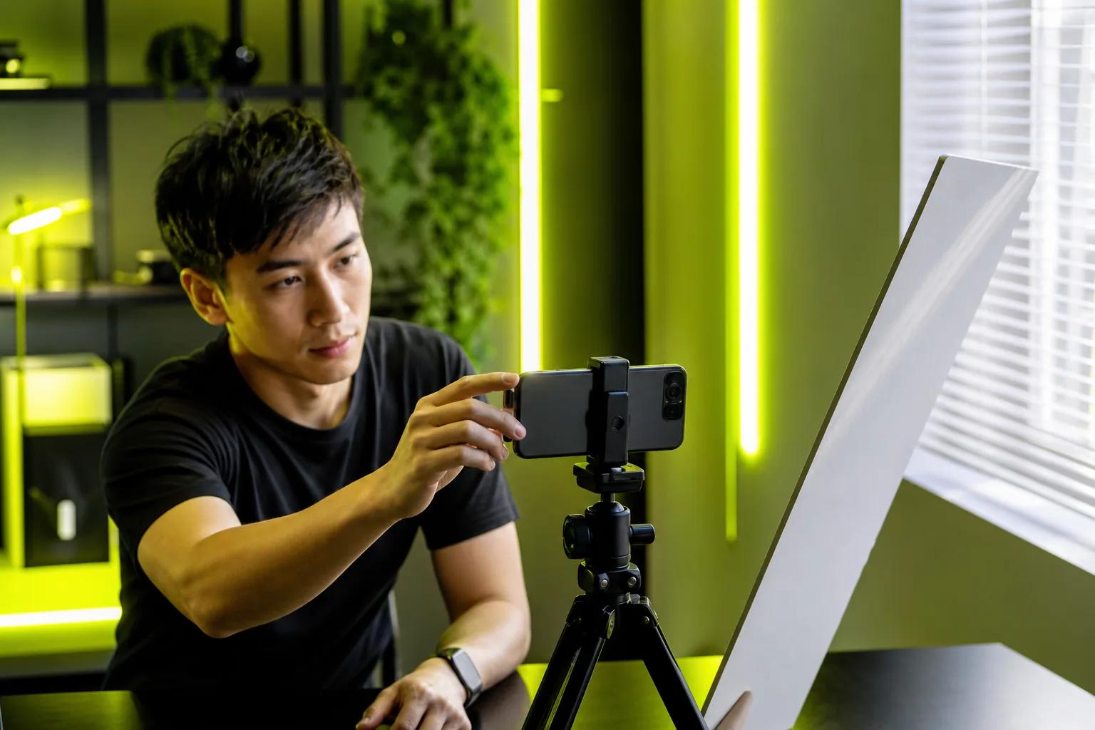 Stable smartphone product video setup with soft light and a simple reflector.
