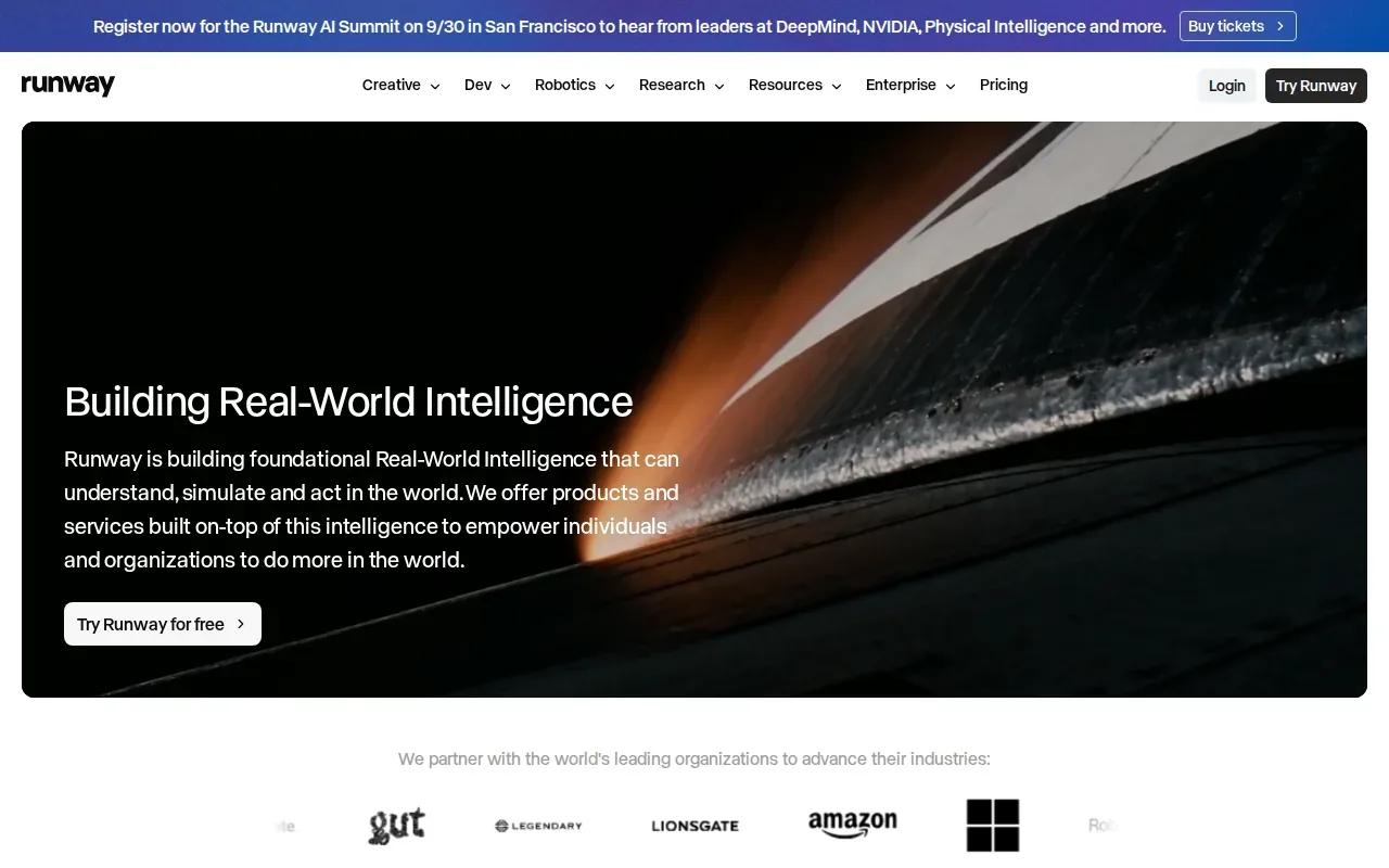 Screenshot of the Runway website