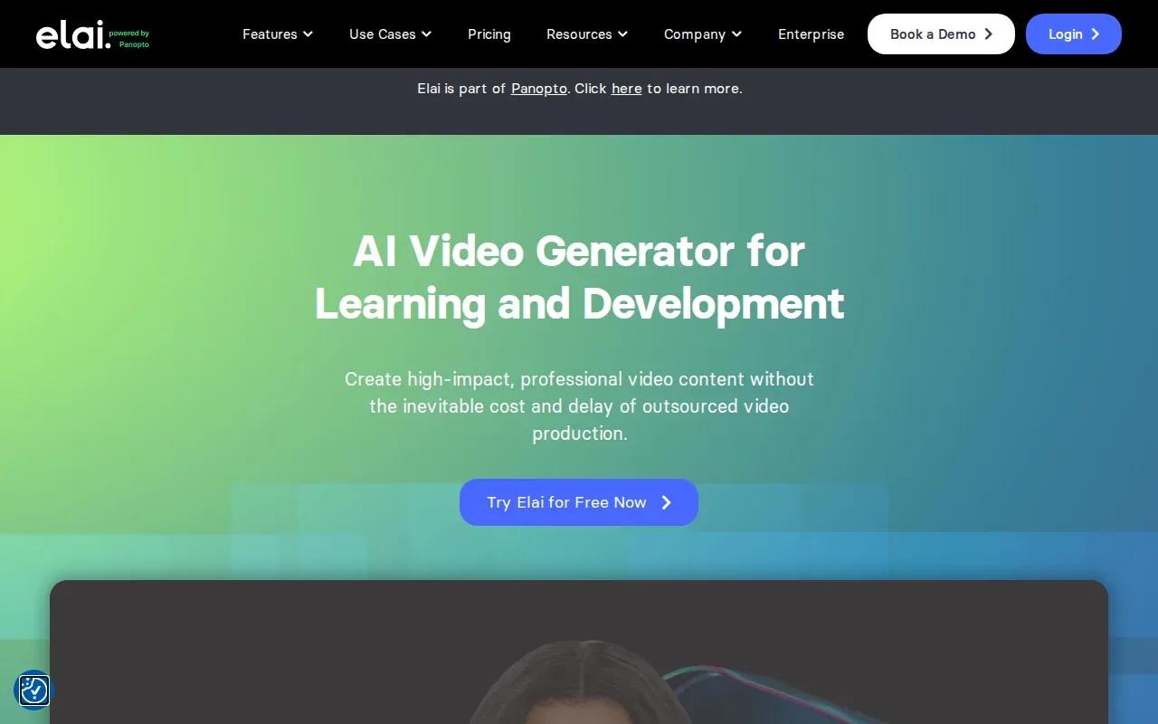Screenshot of the Elai website