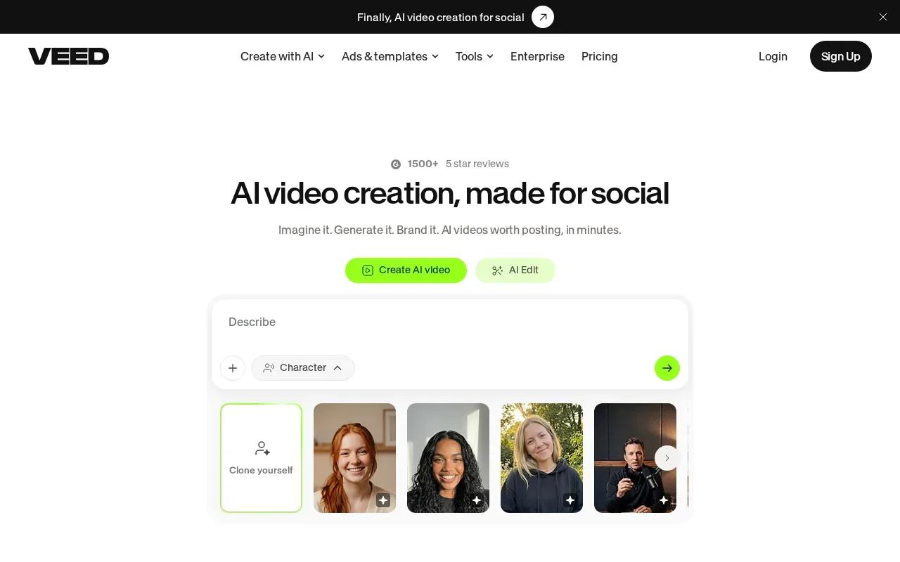 Screenshot of the VEED website