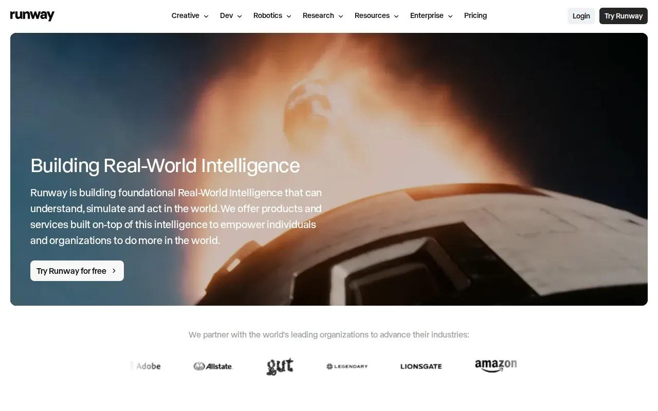 Screenshot of the Runway website