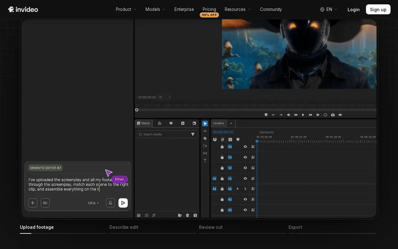 Screenshot of the InVideo AI website