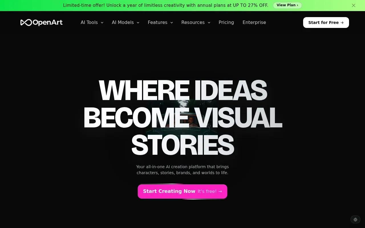 Screenshot of the OpenArt website