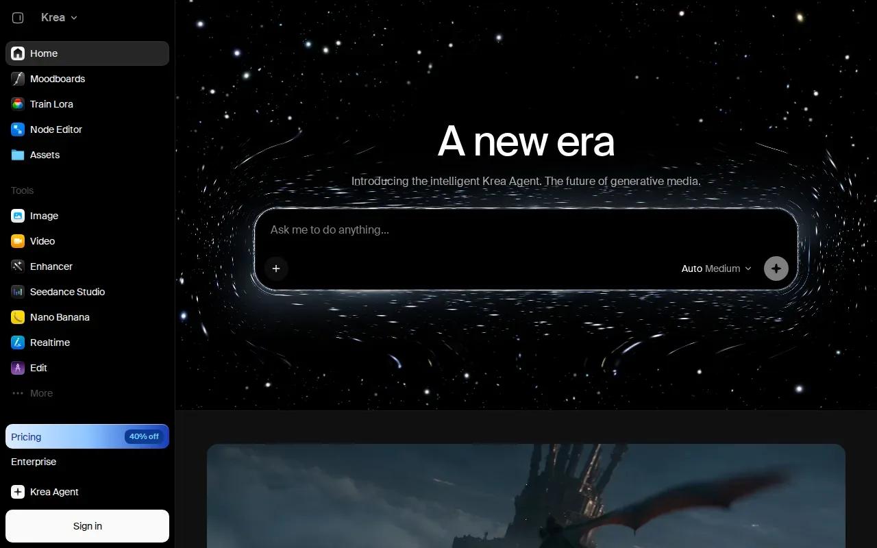 Screenshot of the Krea website