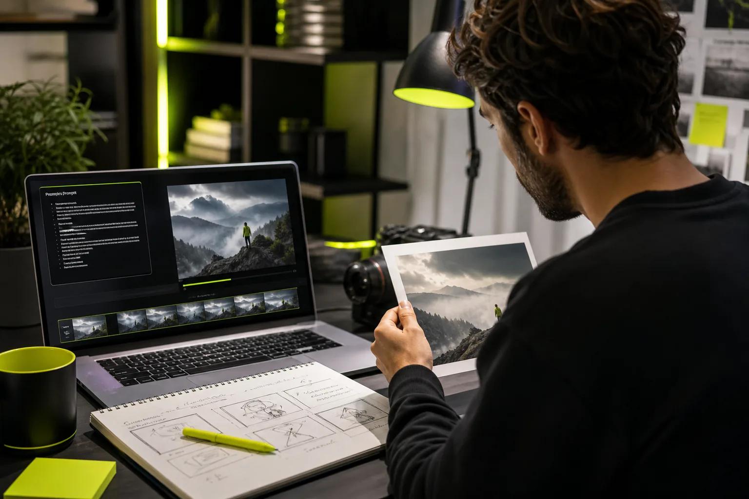 AI image-to-video prompt building blocks with camera movement and scene notes.