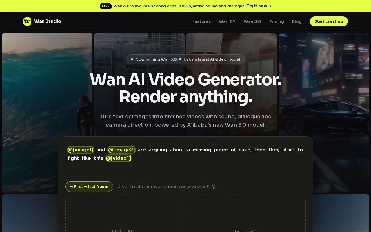Screenshot of the Wan Studio website