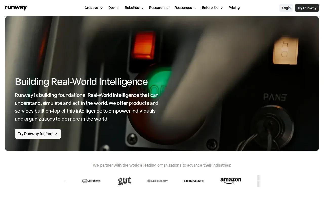 Screenshot of the Runway website