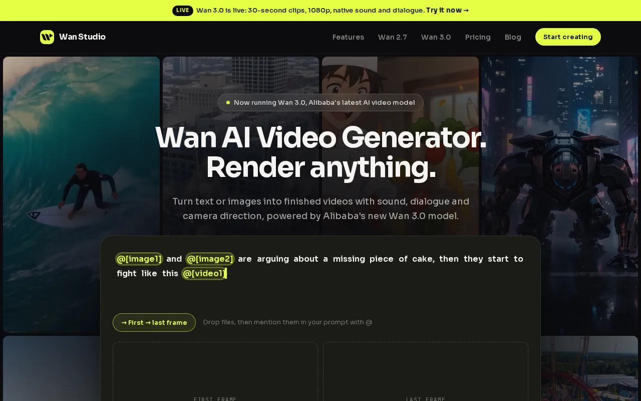 Screenshot of the Wan Studio website
