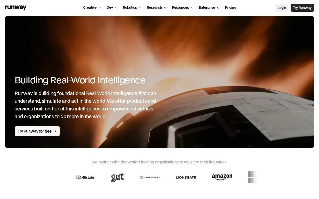 Screenshot of the Runway website