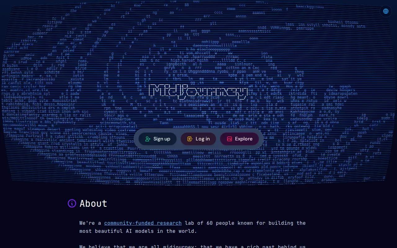 Screenshot of the Midjourney website