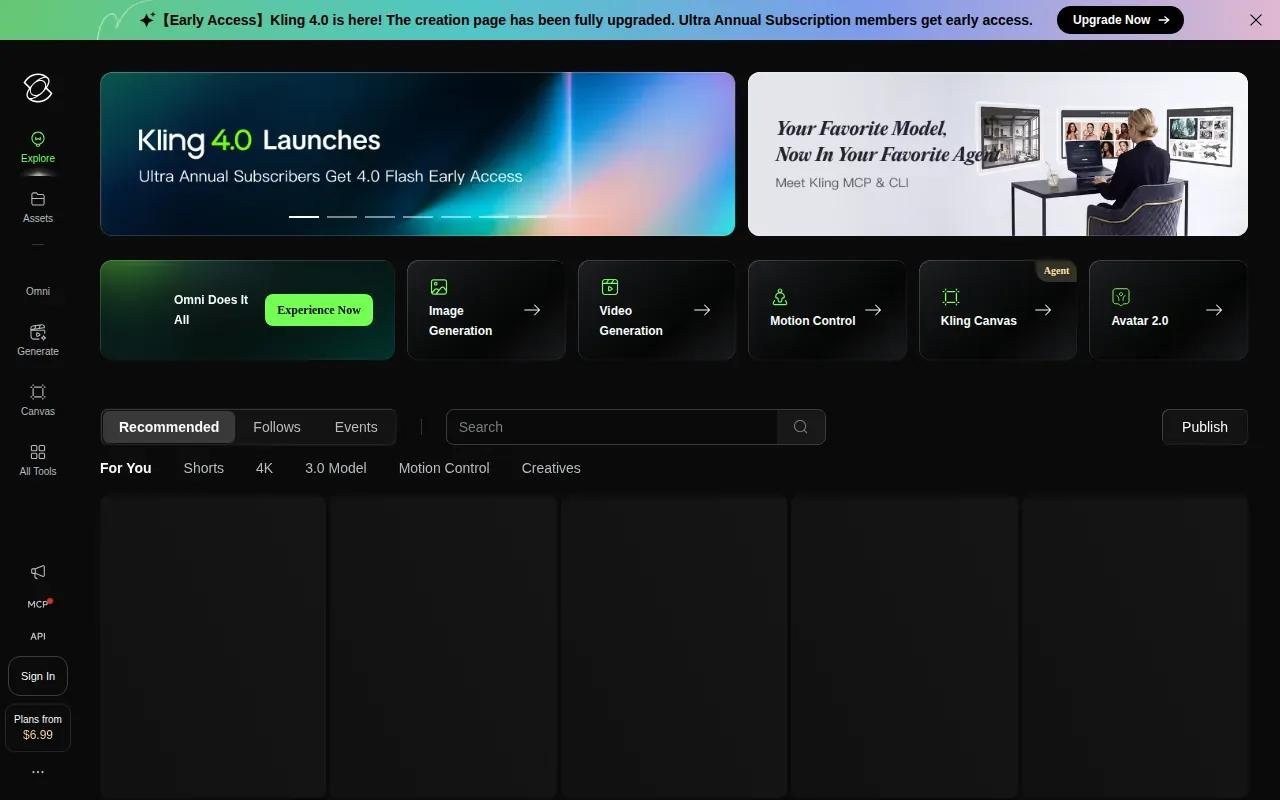 Screenshot of the Kling AI website