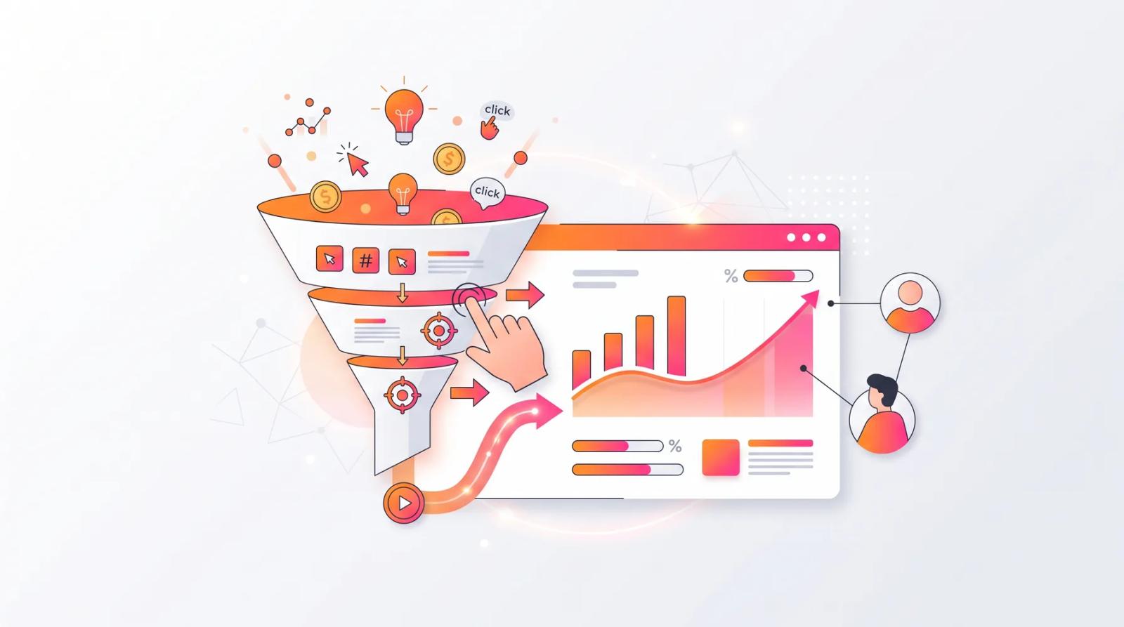 Ilustração digital no estilo da Anúncios GO: mentoria individual de Google Ads — campanha de pesquisa construída na conta real do negócio, etapa por etapa