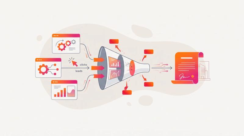Ilustração digital no estilo da Anúncios GO: retorno do investimento em tráfego pago para engenharia — verba de anúncios convertendo em contratos com medição e otimização contínuas