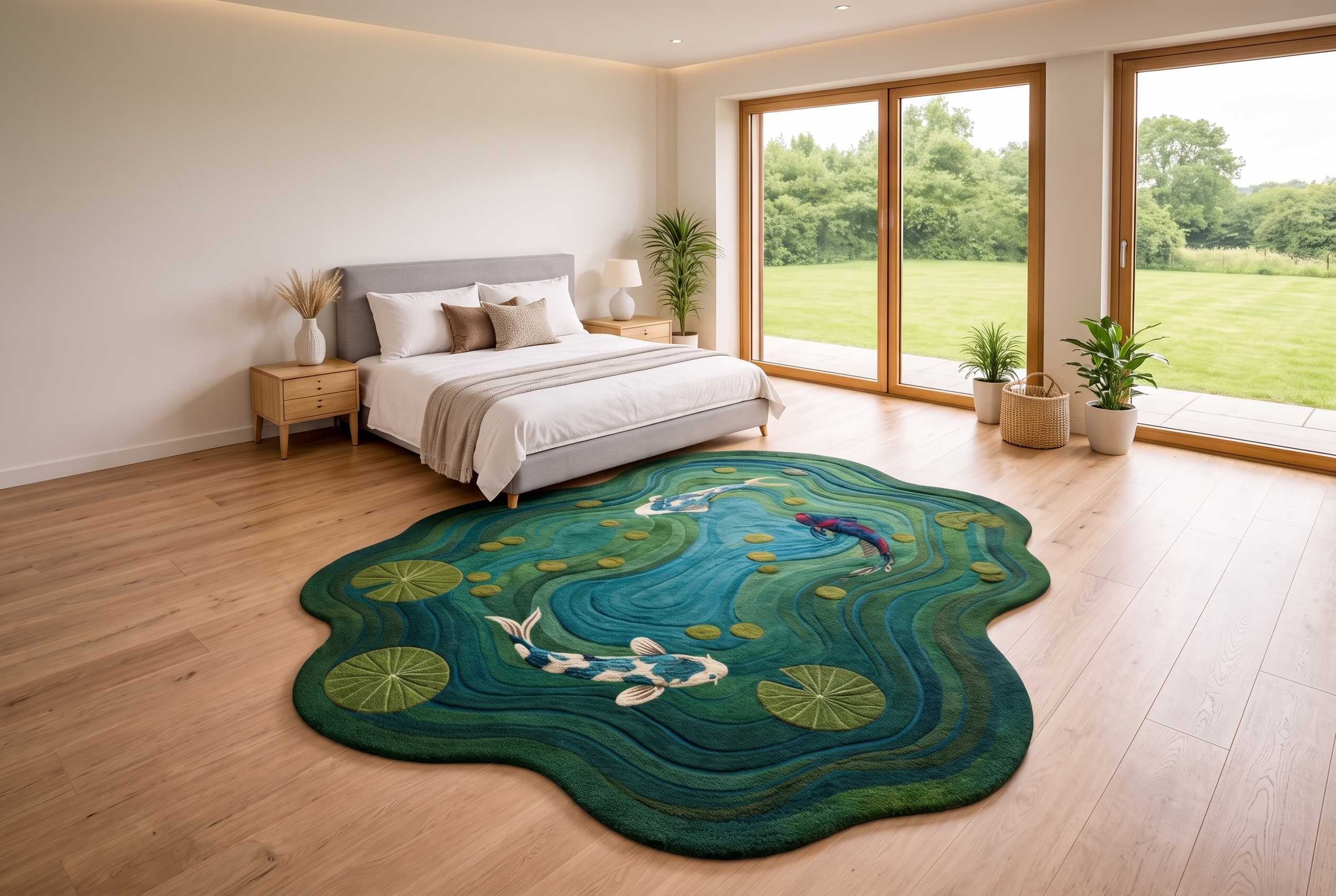 Koi Fish Pond Tufted Rug