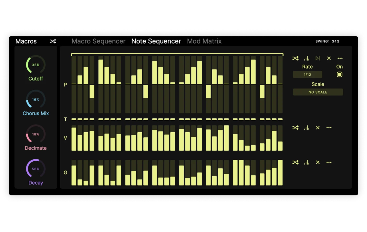 Astra Note Sequencer — pitch, velocity and gate lanes for arpeggios and acid lines