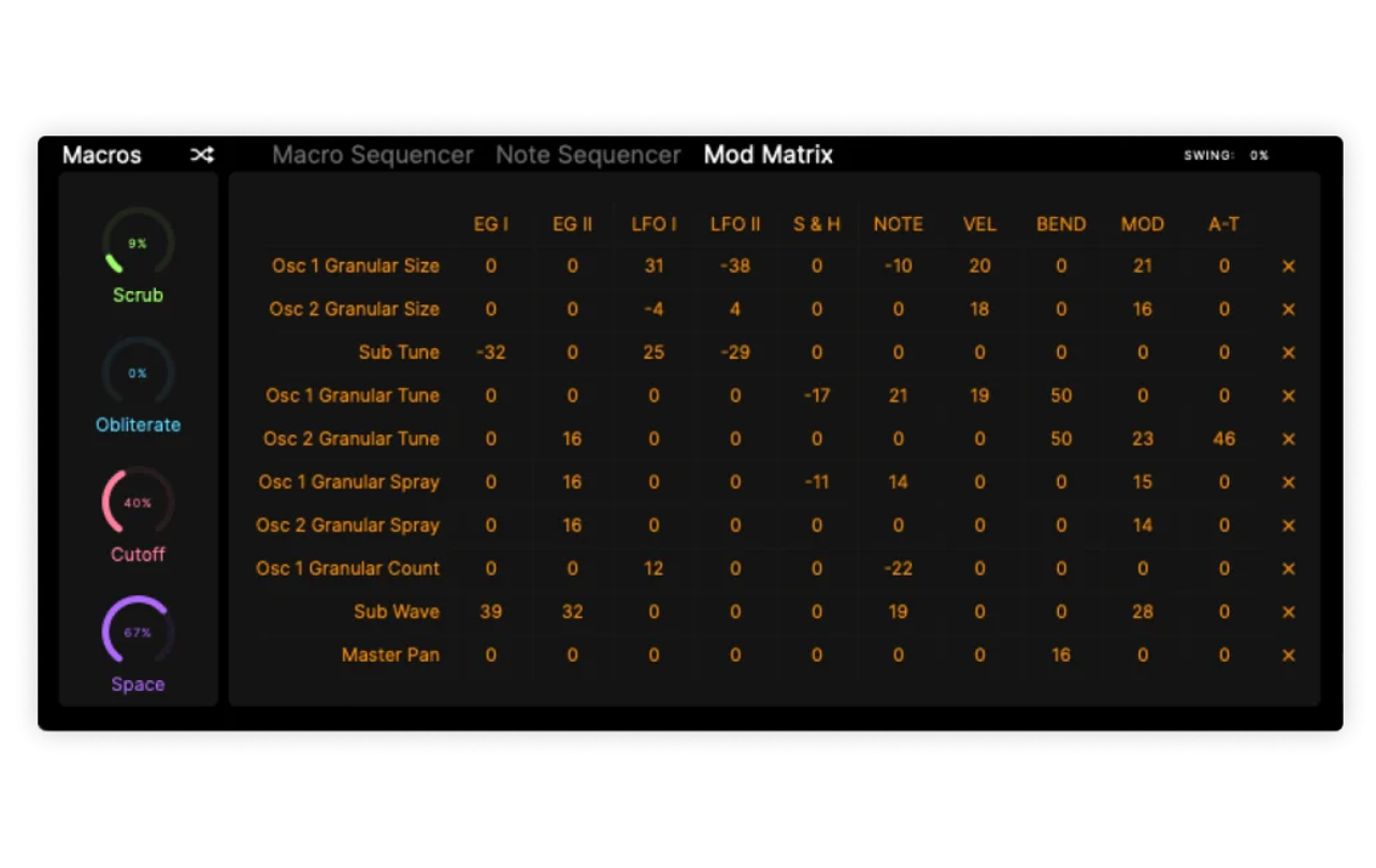 Astra 10-slot Modulation Matrix — drag-and-drop parameter modulation