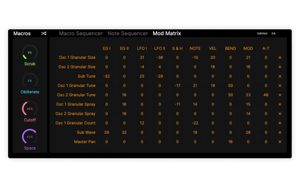 Astra 10-slot Modulation Matrix — drag-and-drop parameter modulation