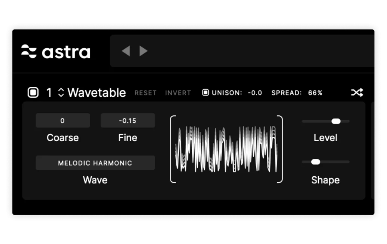 Astra oscillator sources — FM, wavetable, granular, analog and sampler engines