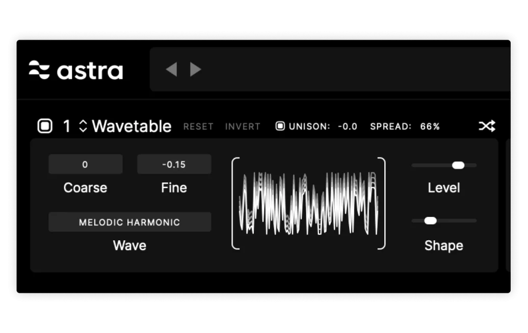 Astra oscillator sources — FM, wavetable, granular, analog and sampler engines