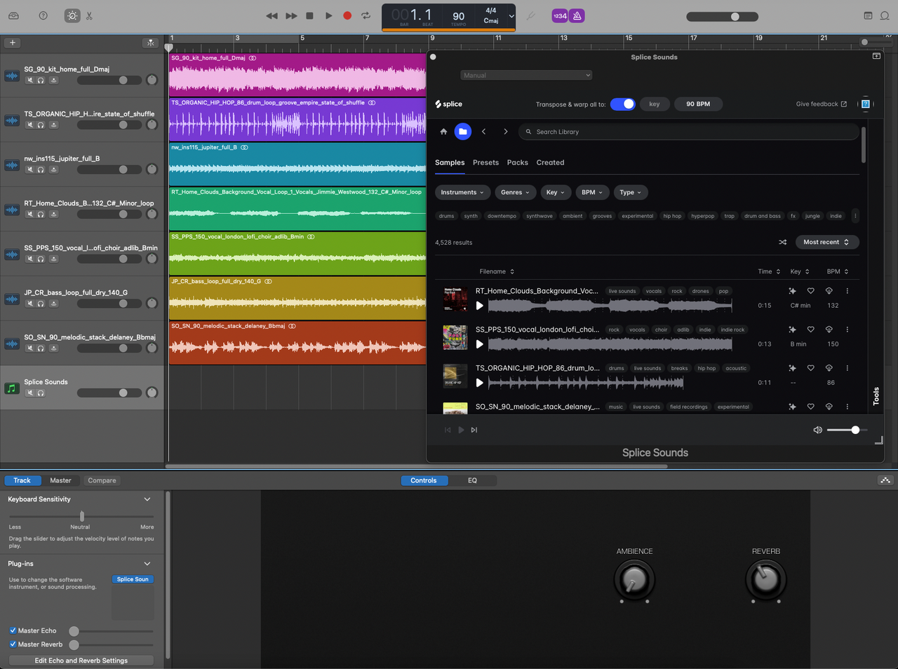 Splice Sounds Plugin in Garageband