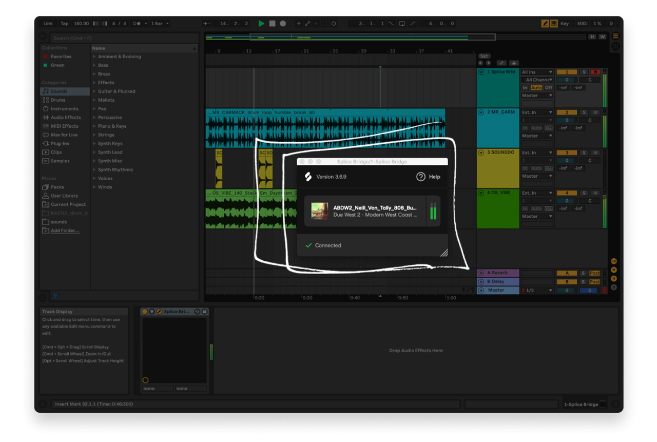 Splice Bridge connecting to Splice Desktop in the DAW