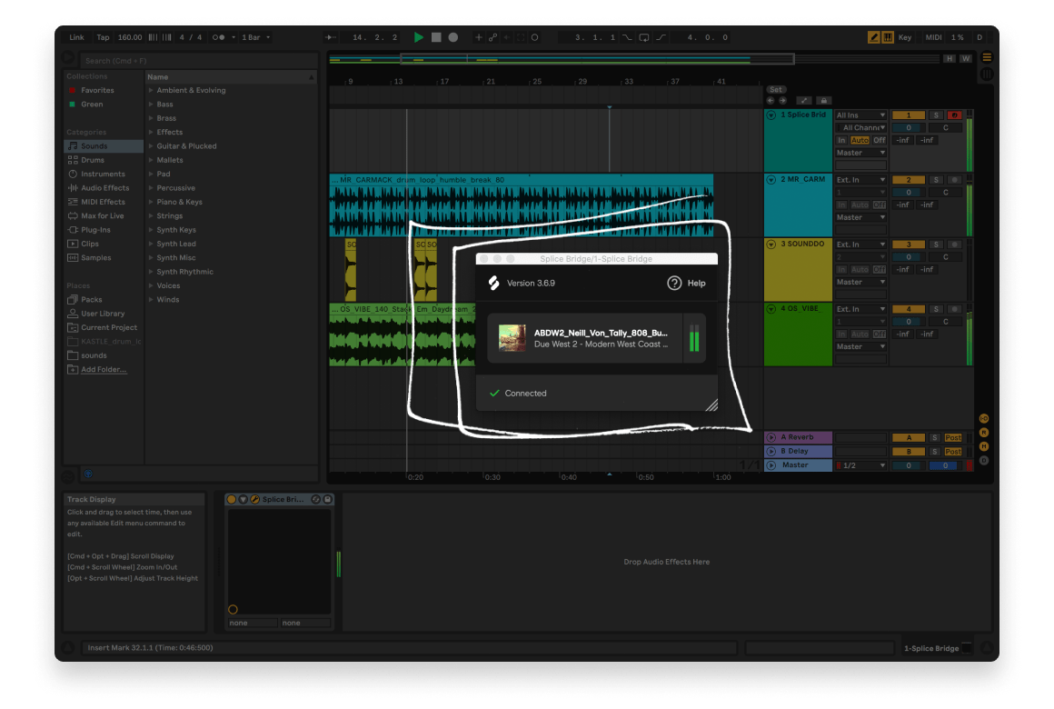 Splice Bridge connecting to Splice Desktop in the DAW