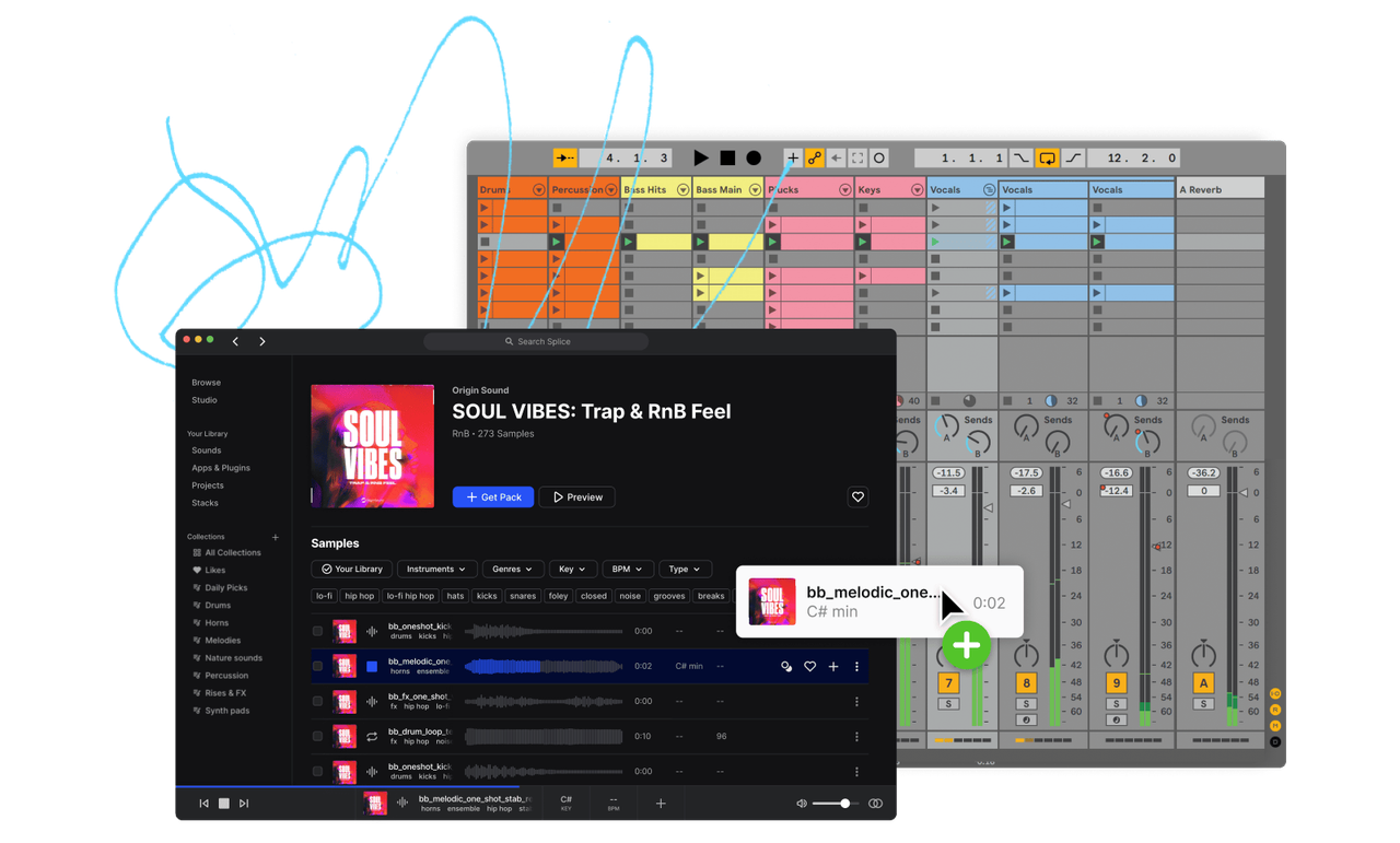 Square screenshot illustrating A simple workflow — sample browser with filters and waveform preview