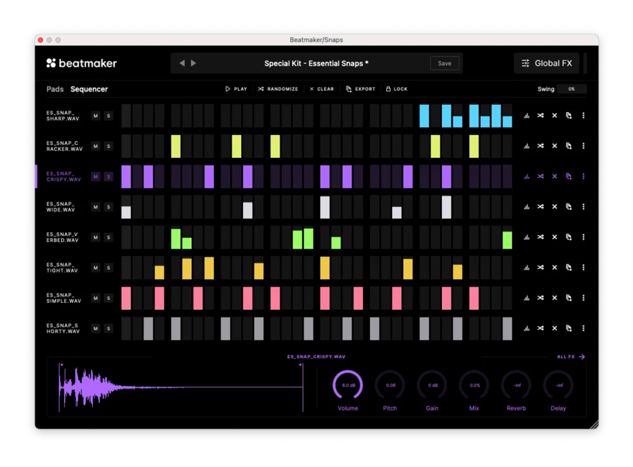 Beatmaker VST drum sequencer plugin UI — dark interface showing pad grid and step sequencer