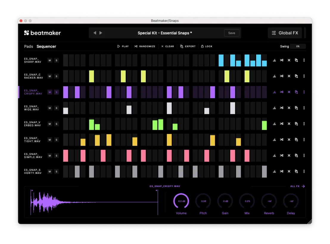 Beatmaker VST drum sequencer plugin UI — dark interface showing pad grid and step sequencer