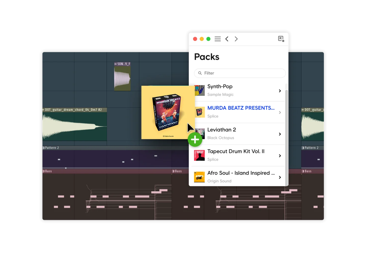 Square screenshot illustrating A simple workflow — sample browser with filters and waveform preview