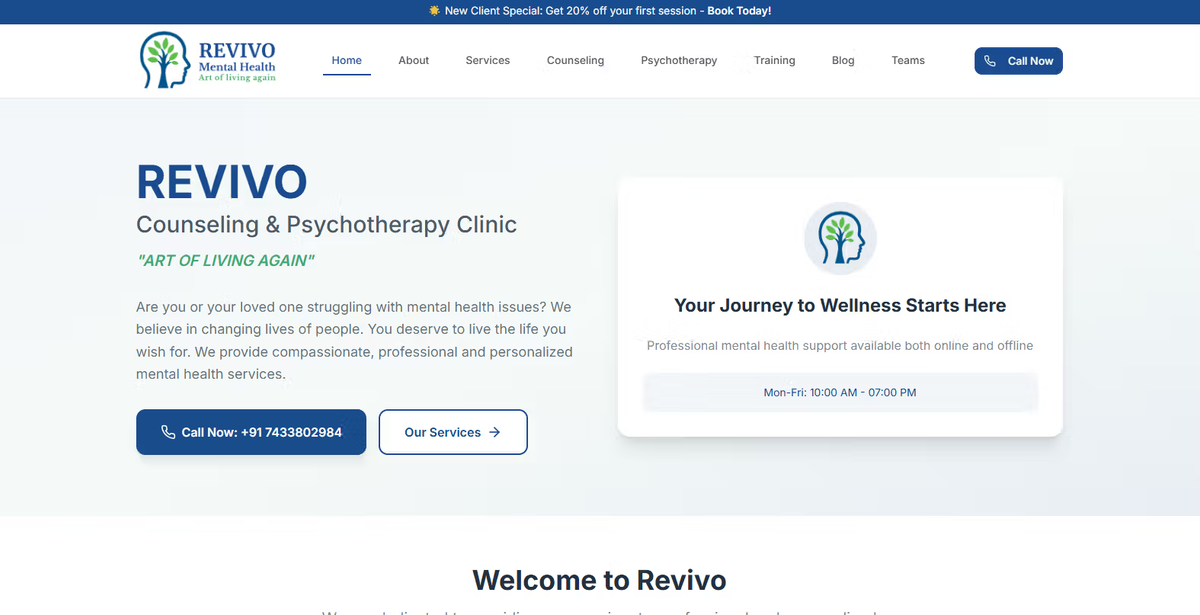 Revivo Mental Health — Counseling & Psychotherapy Platform