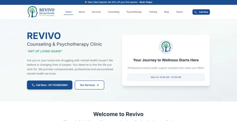 Revivo Mental Health — Counseling & Psychotherapy Platform