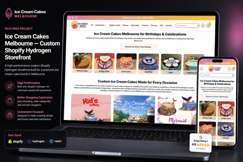 Ice Cream Cakes Melbourne — Custom Shopify Hydrogen Storefront