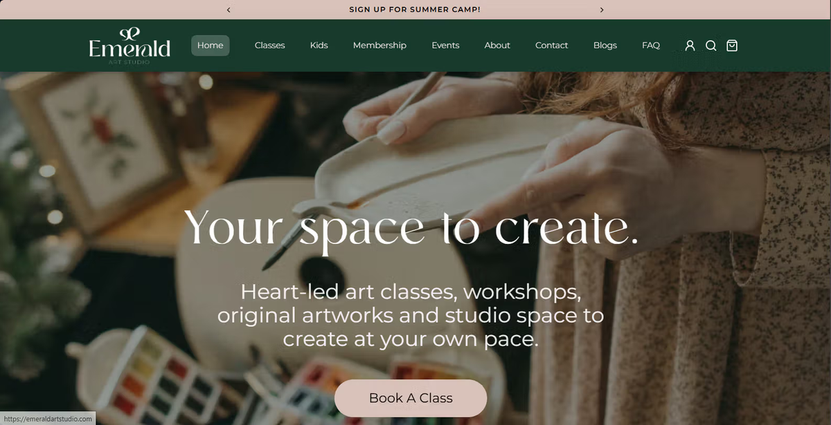 Emerald Art Studio — Art Classes & Pottery Ecommerce Platform
