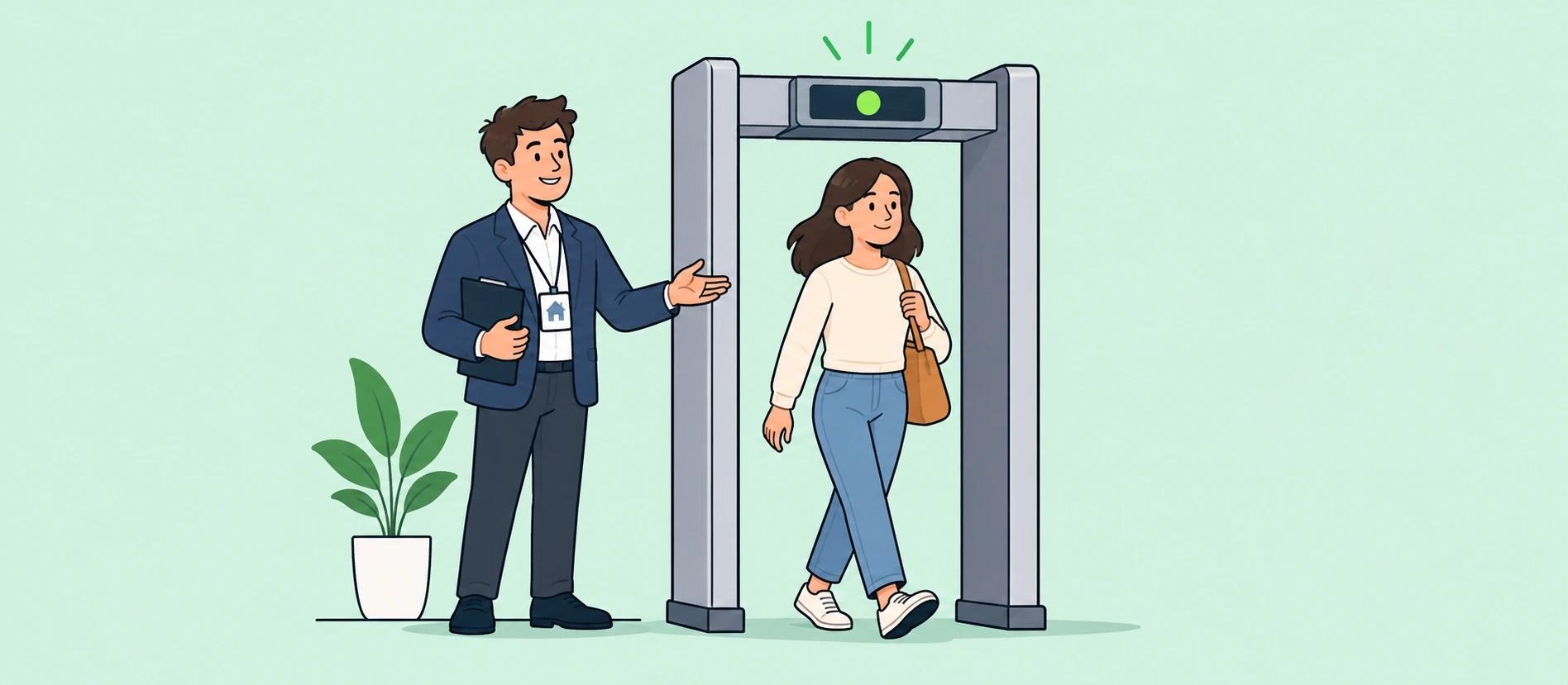 corretor de imóveis passando inquilino no detector de metais corretor de imóveis passando inquilino no detector de metais