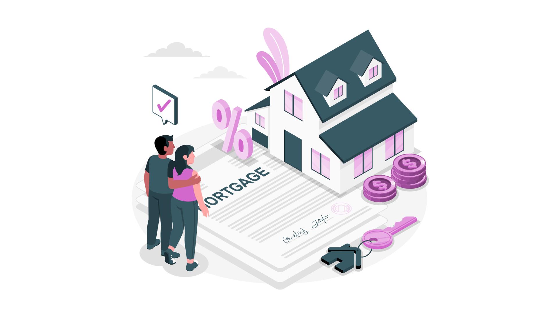 ilustração de um casal assinando um contrato de aluguel simples