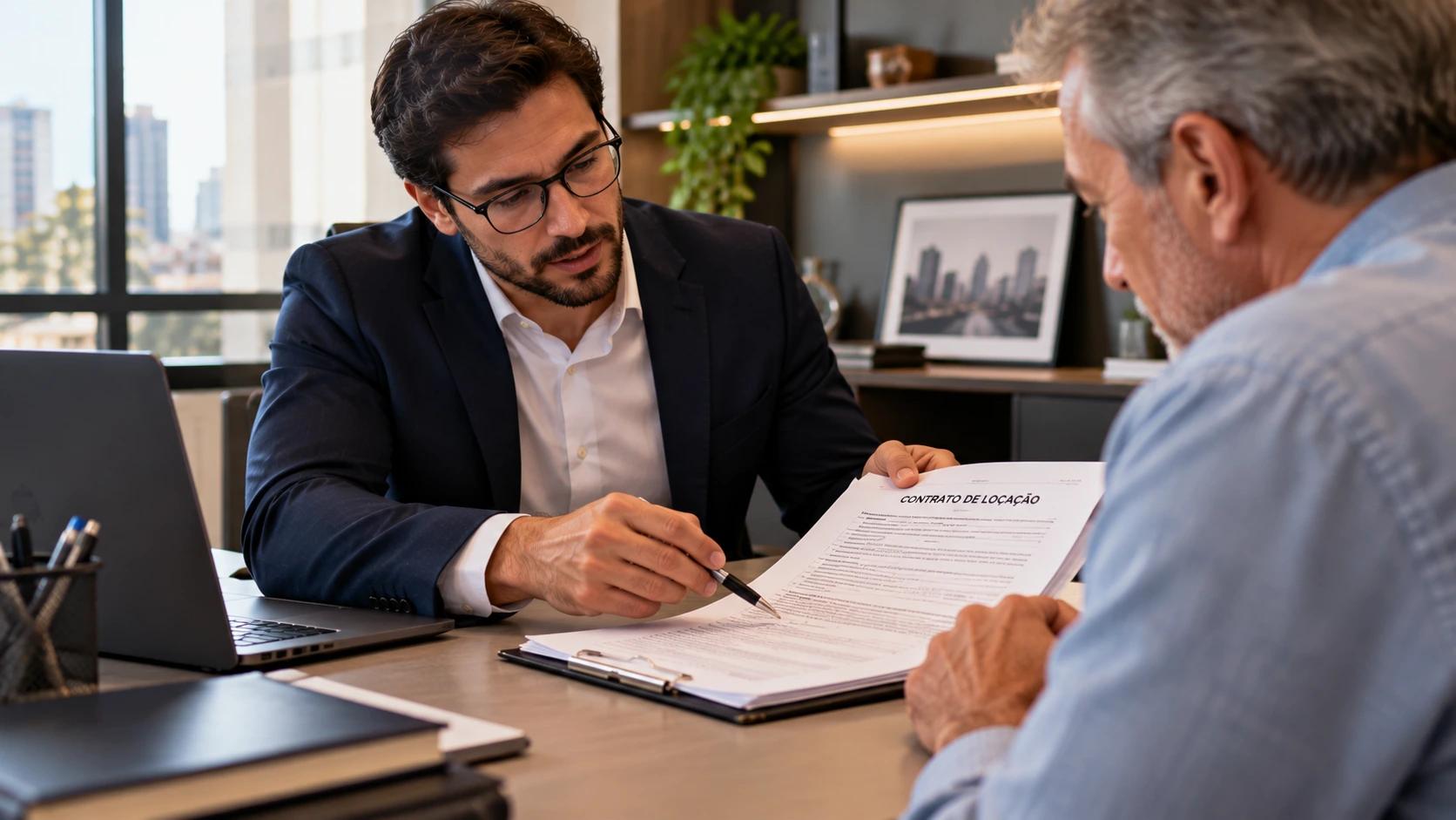 Corretor de imóveis atendendo o cliente sobre o contrato de aluguel