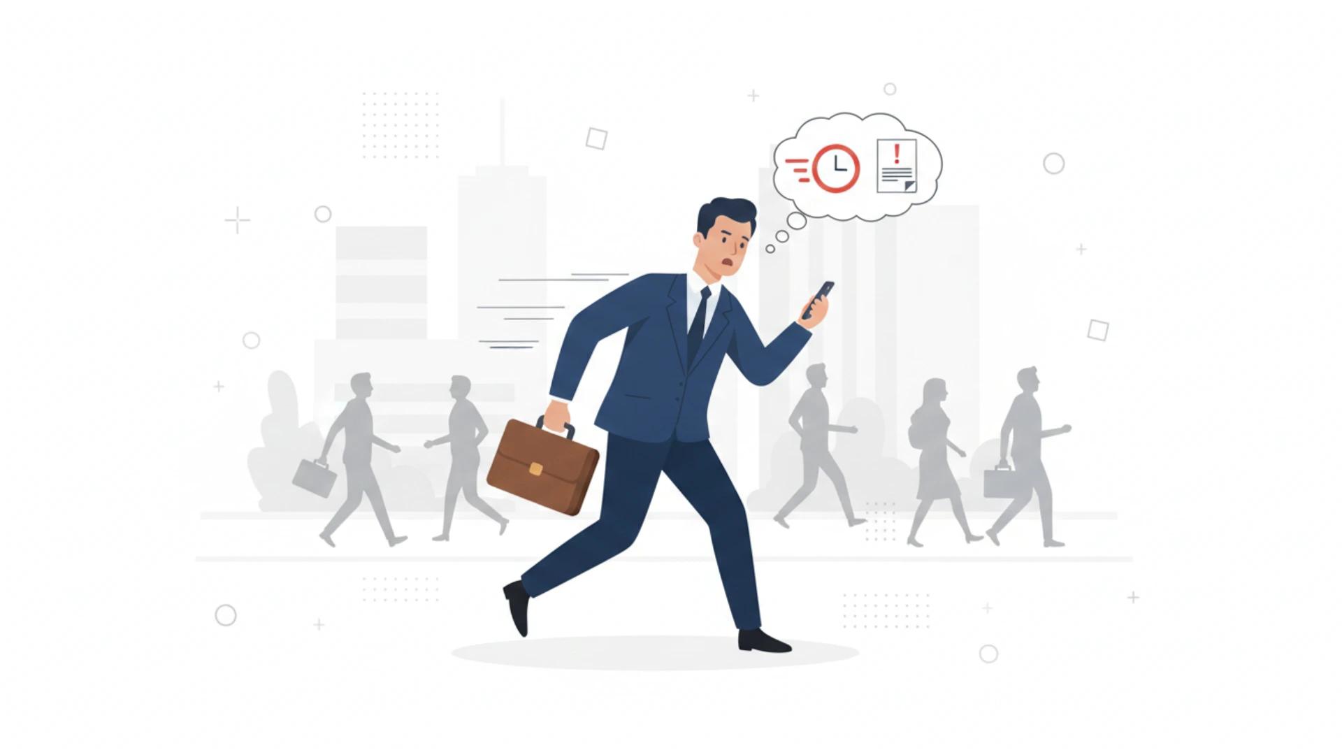 ilustração de corretor lendo mensagens do aludenews no celular enquanto caminha pela rua