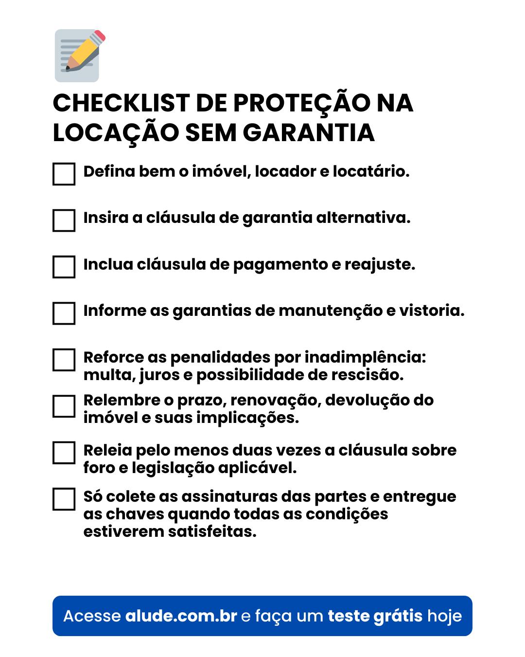 checklist de proteção na locação sem garantia para baixar