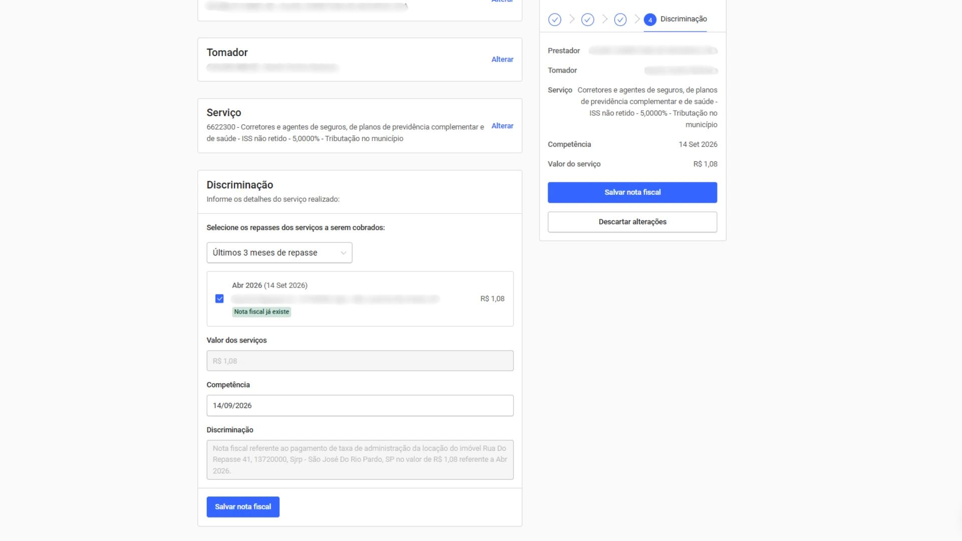 captura de tela de como emitir nota fiscal para imobiliárias automaticamente com sistema Alude